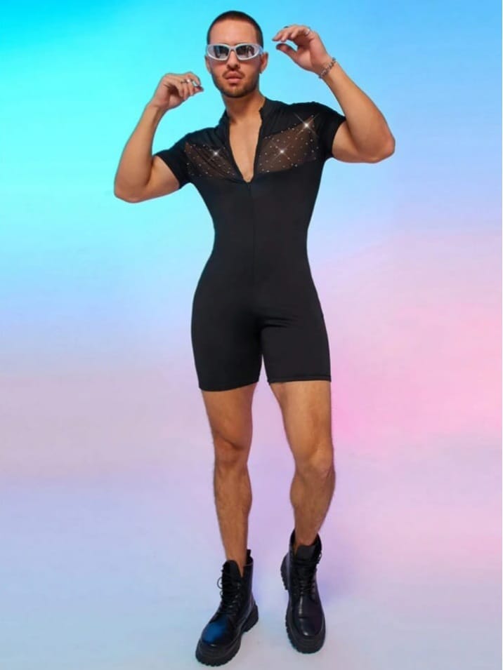 Men's Mesh Splice Tight Short Sleeve Romper